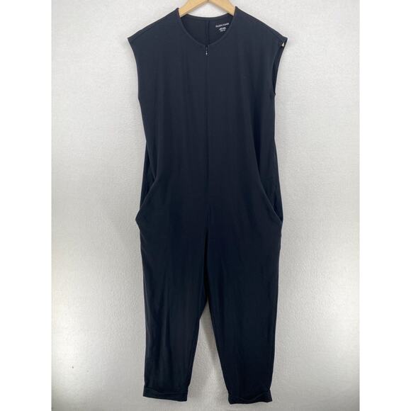 EILEEN FISHER Jumpsuit 2XS Stretch Organic Cotton Cuffed Crop Cap Sleeve Black - Picture 1 of 16